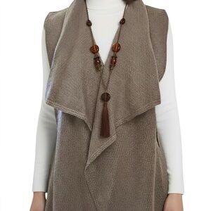 Cynthia Rowley Sleeveless Knit Drape Wrap or Waterfall Vest Neutral Taupe NWT